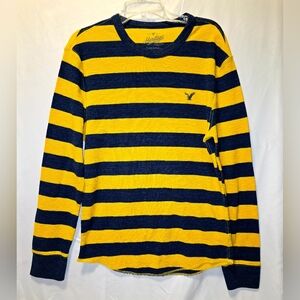 Heritage Women's Yellow and Blue Striped Thermal Shirt - Excellent Shape